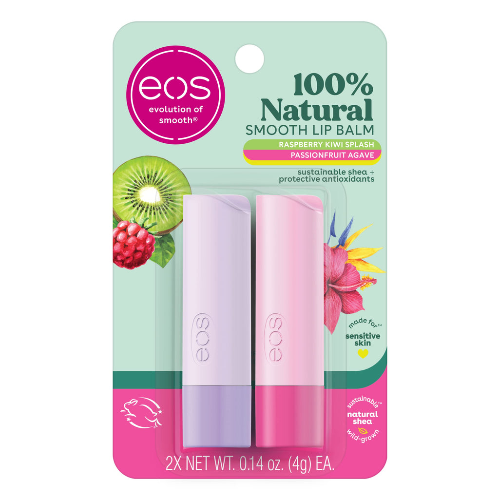 Eos 2 Pack Raspberry Kiwi Splash and Passionfruit Agave Lip Balm Sticks