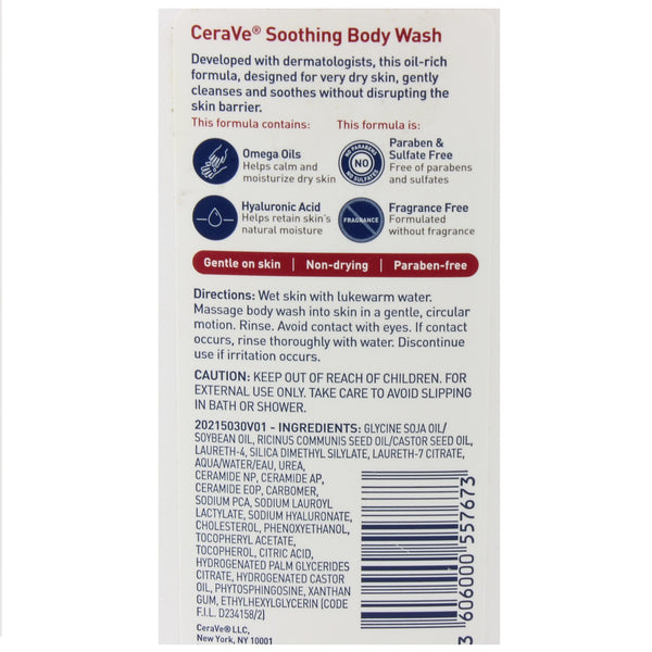 CeraVe 296mL Soothing Body Wash For Very Dry Skin Gentle Formula