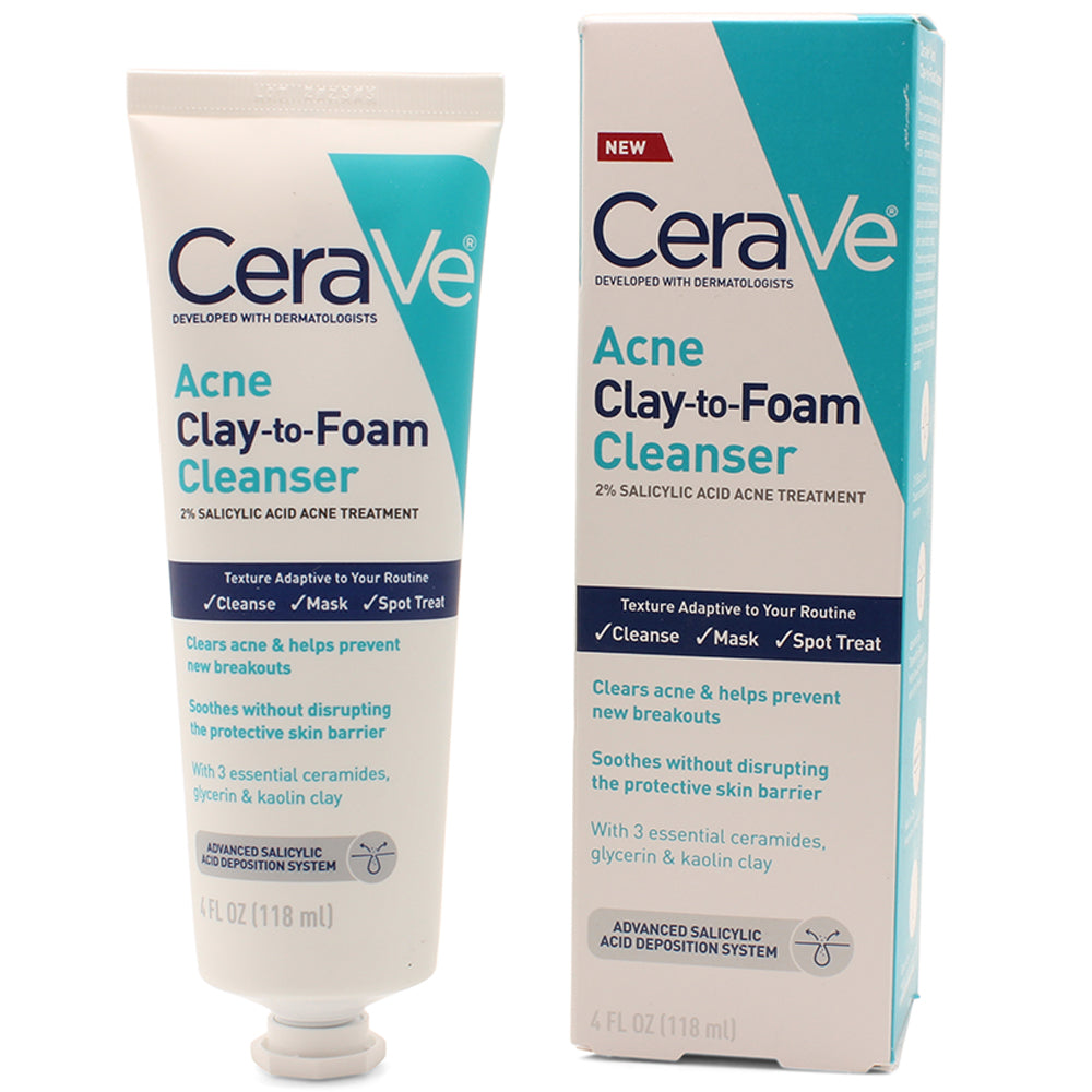 CeraVe 118mL Acne Clay to Foam Cleanser Mask and Spot Treatment