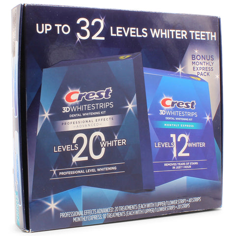 Crest 3D White 40 Professional Effects Teeth Whitening Strips with 20 Monthly Express