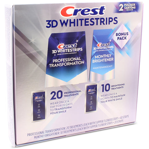 Crest 3D White 40 Professional Effects Teeth Whitening Strips & 20 Monthly Brightener