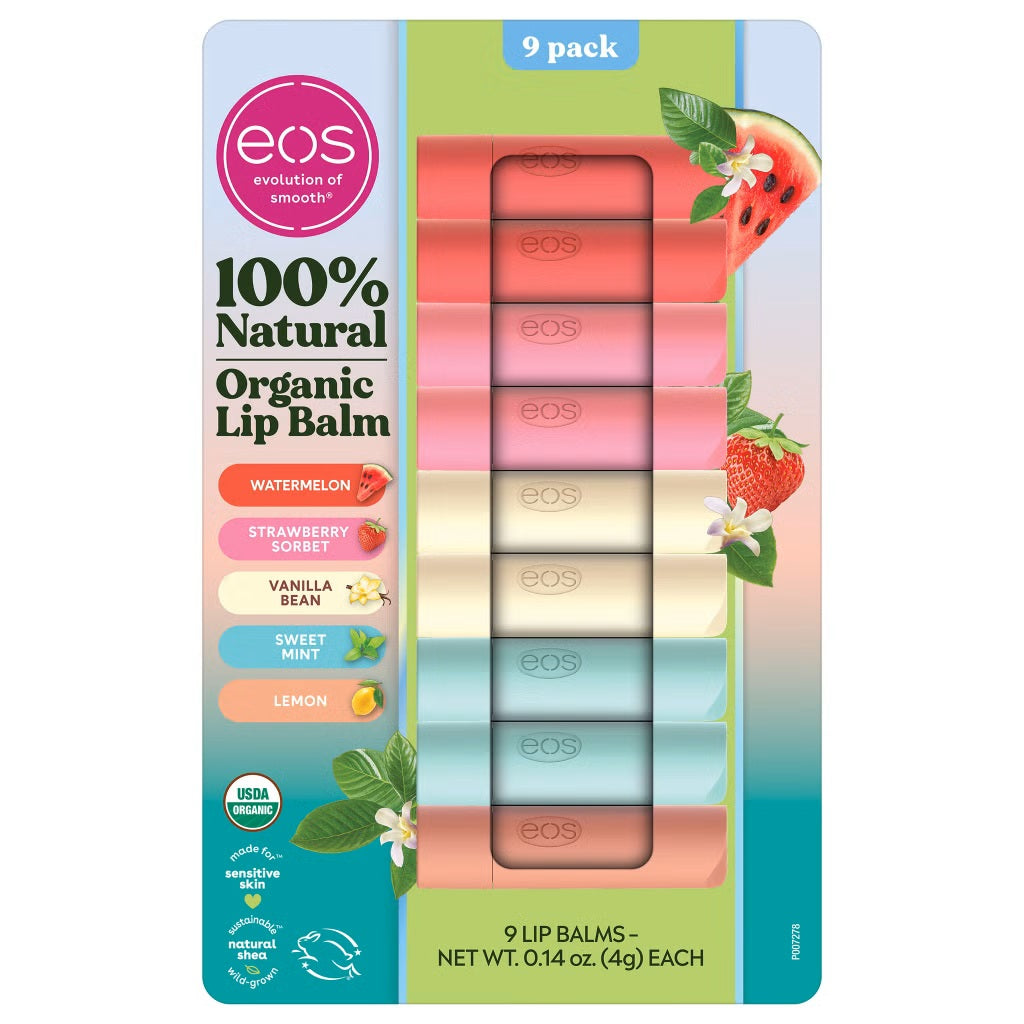 Eos 9-Pack Natural Organic Lip Balm Sticks 5 New Flavours