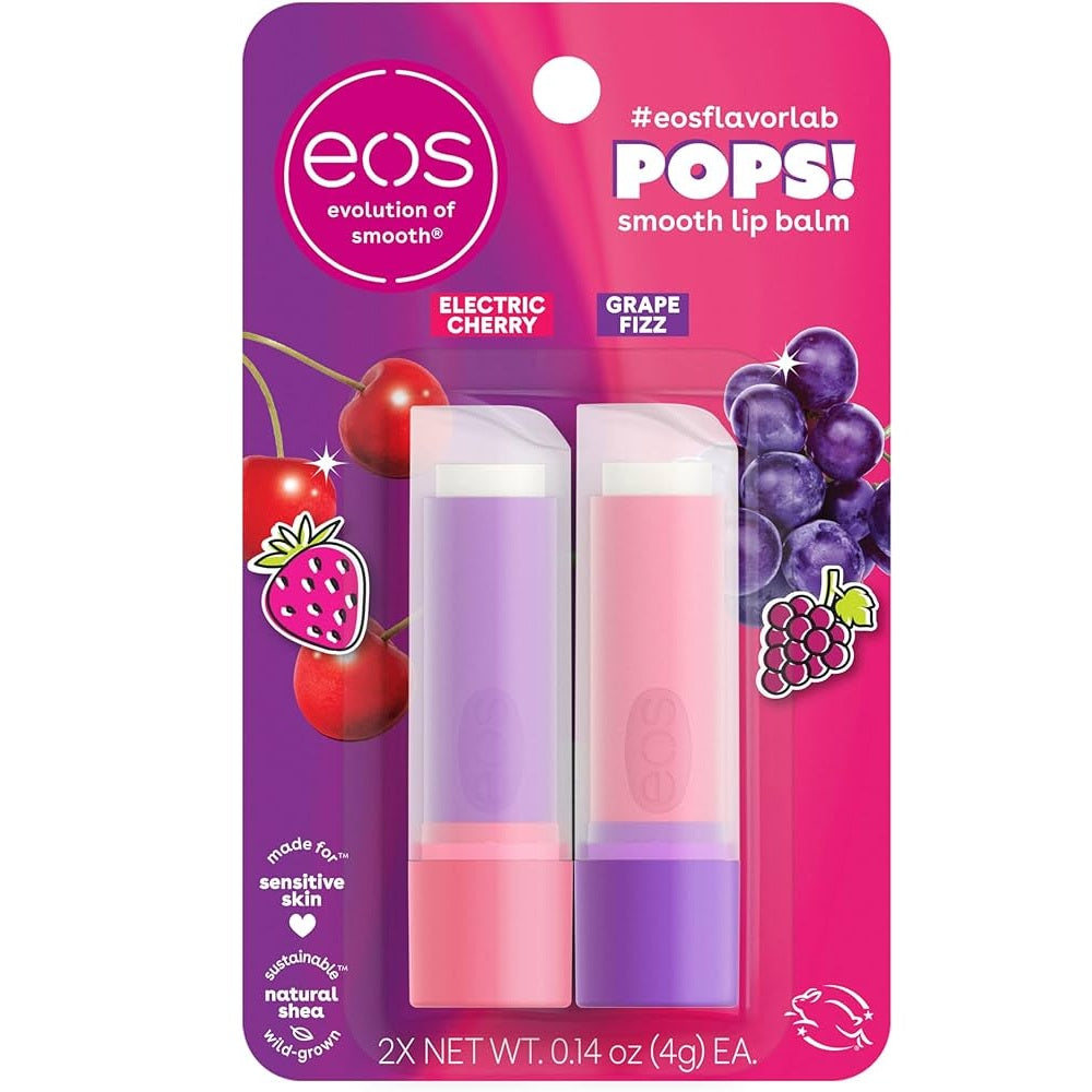 Eos 2 Pack 2 x 4g Electric Cherry and Grape Fizz Lip Balm Sticks