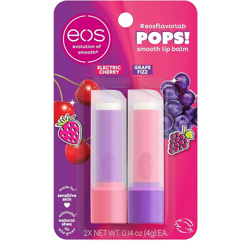 Eos 2 Pack 2 x 4g Electric Cherry and Grape Fizz Lip Balm Sticks