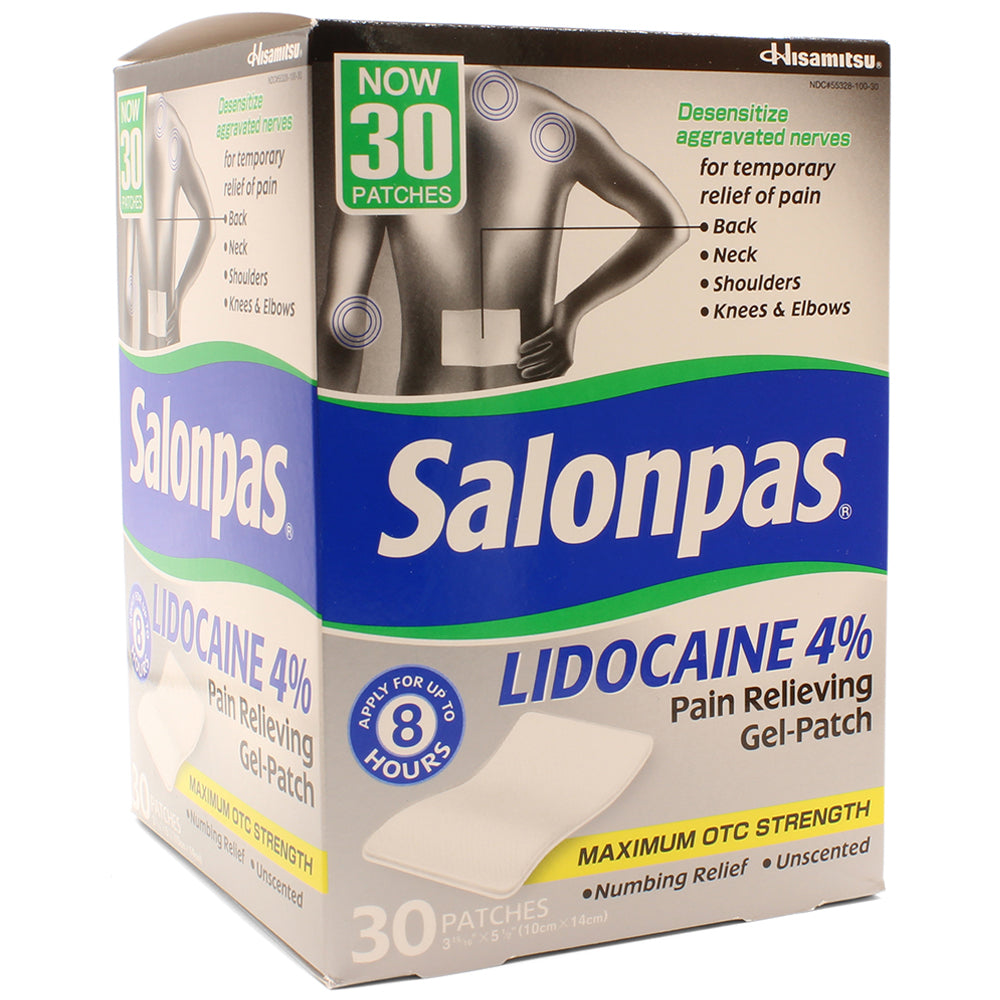 Salonpas Lidocaine 4% 30 Pack Pain Relieving Gel Patch 10 x 14cm