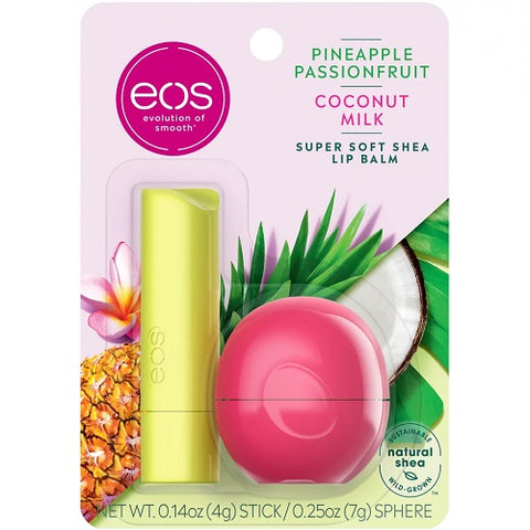 Eos Pineapple Passionfruit & Coconut Milk Lip Balm Sphere and Stick 2 Pack