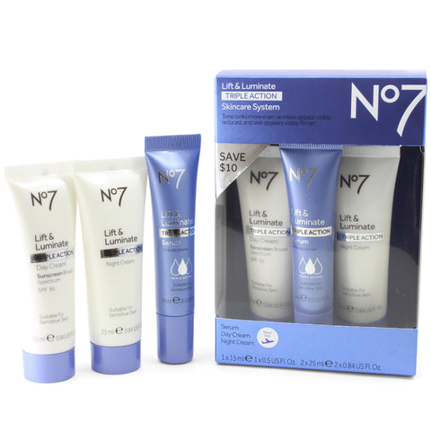 Boots No. 7 Travel Size Lift and Luminate Triple Action 3 Piece Skincare Kit