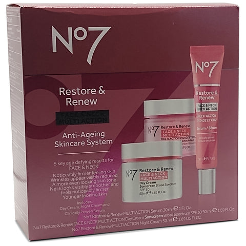 Boots No. 7 Restore and Renew Face & Neck Multi-Action 3 Piece Skincare Kit