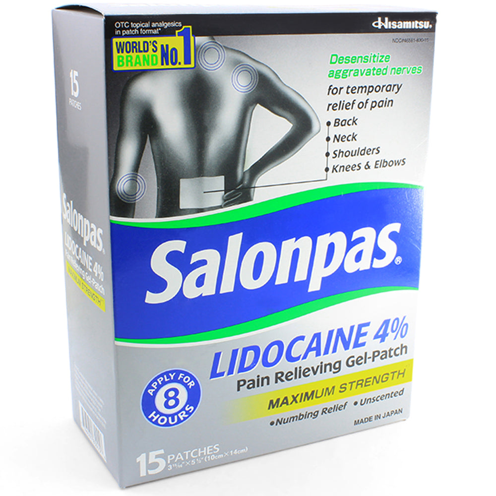 Salonpas Lidocaine 4% 15 Pack Pain Relieving Gel Patch 10 x 14cm