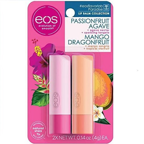 Eos 2 Pack Passionfruit Agave and Mango Dragonfruit Lip Balm Sticks